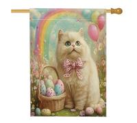 Bandiere per casa dei gatti persiani primaverili pasquali, 71 x 101 cm, double face, per esterni, uova in feltro di lana, gattino, bandiere verticali standard per la casa, decorazione per la casa e il