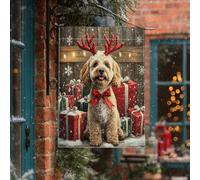 Bandiere per casa del cane Cockapoo di Natale, 71 x 101 cm, double face, per esterni, divertente regalo di Natale rustico, cucciolo di lino, bandiera verticale per la casa, per le vacanze degli