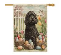 Bandiere per casa del cane d'acqua portoghese primaverile pasquale, 71 x 101 cm, double face, per esterni, uova da fattoria, croce, cuccioli, bandiere verticali standard per la casa, decorazione