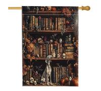Bandiere per casa del cane levriero di Halloween, 71 x 101 cm, double face per esterni, libri magici spaventosi di streghe con cuccioli, bandiera verticale in tela per la casa, bandiera per animali