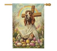 Bandiere per casa del cane Spring Easter Bloodhound, 71 x 101 cm, double face, per esterni, con croce retrò, uova di cucciolo, bandiera verticale in tela per la casa, bandiera per la casa, per cortile