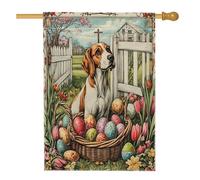 Bandiere per casa del cane Spring Easter Coonhound, 71 x 101 cm, double-face, per esterni, uova di fattoria, croce, cuccioli, bandiere verticali standard per la casa, decorazione vintage per cortile e