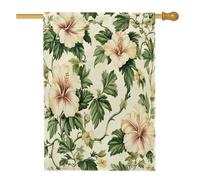 Bandiere per casa di fiori di ibisco primaverile, 71 x 101 cm, double face, per esterni, fiori di campo vintage, bandiera verticale standard per la casa, bandiera estetica per cortile anteriore