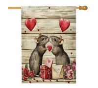 Bandiere per casa di topo di San Valentino, 71 x 101 cm, double face, per esterni, rustiche, coppia di animali di campagna, bandiere verticali standard per la casa, decorazione per la casa, cortile