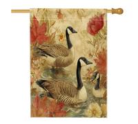 Bandiere per casa d'oca vintage autunnali, 71 x 101 cm, double face, per esterni, campagna, fiume, pollame, scenico, verticale, standard, in tela, decorazione per la casa, casa colonica, cortile