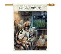 Bandiere per casa in iuta da cortile con cane pechinese calciatore, 28 x 40 cm, double face, per esterni, divertenti bandiere per la casa, bandiere per il portico della casa degli animali domestici