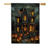 Bandiere per casa infestata spaventosa di Halloween, 71 x 101 cm, double face per esterni, castello di zucca horror vintage standard verticale su tela per la casa, divertente decorazione spettrale del