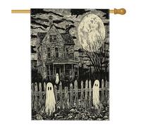 Bandiere per casa infestata spaventosa di Halloween, 71 x 101 cm, double face per esterni, vintage, castello horror, fantasma, bandiere verticali standard per la casa, decorazione raccapricciante per
