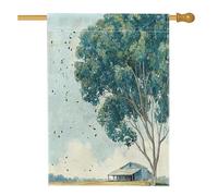 Bandiere per casa sull'albero di eucalipto ad acquerello primaverile, 71 x 101 cm, double face, per esterni, scenografico scenico standard verticale, bandiere per la casa, paesaggio naturale