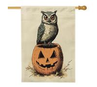 Bandiere per casa verticali in lino con gufo horror vintage per Halloween, 28 x 40 cm, double-face per esterni, bandiera estetica retrò spaventosa con stampa di zucca, bandiera raccapricciante per la