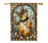Bandiere per case degli uccelli con allodole pasquali primaverili, 71 x 101 cm, doppio lato, uova in vetro colorato, bandiere standard per la casa, bandiere da cortile con animali decorazione per