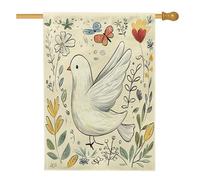 Bandiere per case degli uccelli con colombe primaverili, 71 x 101 cm, double face, bandiere per la casa in iuta standard con foglie floreali in stile cartone animato, bandiere per cortile con animali