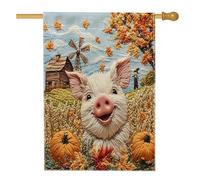 Bandiere per case di maiali autunnali da fattoria 71 x 101 cm per esterni, bandiere verticali per la casa in lino standard autunnale per la casa, fienile anteriore cortile cortile stampa bandiere