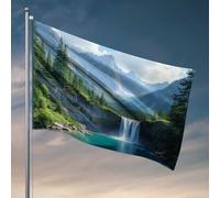Bandiere per dormitori, motivo: maestà della natura, una cascata montagnosa, paesaggio, poster universitario per ragazzi, decorazione per bar e cortile (60 x 90 cm)