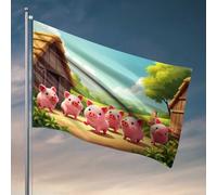 Bandiere per dormitori, sette maiali felici in campagna, bandierine divertenti per esterni (30 x 45 cm)
