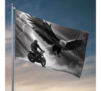 Bandiere per dormitorio con aquila vola sopra il motociclista nella tempesta. Bandiera accessori per camera da uomo decorazione per dormitorio universitario divertente (120 x 180 cm)