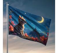 Bandiere per dormitorio con gatti e sogni sotto il cielo illuminato dalla luna, bandiere da appendere nella tua stanza, bandiera da giardino divertente (152 x 244 cm)