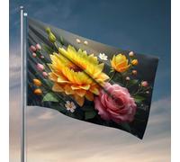 Bandiere per dormitorio con motivo floreale sinfonia: un bouquet di bandiera gialla e rosa, bandiera da palestra, decorazione da uomo (60 x 90 cm)