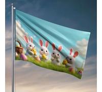 Bandiere per dormitorio con quattro simpatici coniglietti che tengono uova colorate. Accessori per la stanza degli uomini, decorazione divertente per dormitorio universitario (30 x 45 cm)