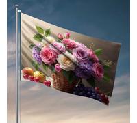 Bandiere per dormitorio per ragazze cesto floreale con frutta: una bandiera colorata per adolescenti roba da ufficio decorazione per uomini (60 x 90 cm)