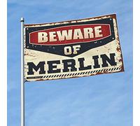 Bandiere per dormitorio per ragazzi Beware Of Merlin Flag Room Stuff Man Cave Rules (152 x 244 cm)