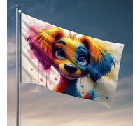 Bandiere per dormitorio universitario colorato cartone animato cane ritratto bandiera cool bandiere stanza ragazzi giardino bandiera stand (120 x 180 cm)