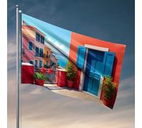 Bandiere per dormitorio universitario con vista mediterranea colorata dalla terrazza bandiera cool bandiere camera ragazzi giardino bandiera stand (30 x 45 cm)