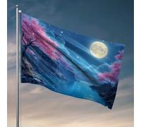 Bandiere per dormitorio universitario luna piena sul lago sereno con fiori di ciliegio bandiera retrò decorazione per la stanza vintage (152 x 244 cm)