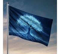 Bandiere per dormitorio universitario Un albero blu incandescente con radici intricate contro un cielo notturno stellato. Bandiera uomo grotta bar divertente bandiere (60 x 90 cm)