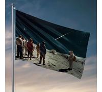 Bandiere per dormitorio universitario Un gruppo di persone osserva una pioggia di meteoriti su un paesaggio innevato. Bandiera uomo grotta bar divertente bandiere (60 x 90 cm)