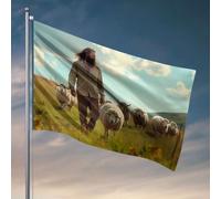 Bandiere per dormitorio universitario Un pastore conduce il suo gregge di pecore attraverso un campo illuminato dal sole. Bandiera ornamenti da cortile all'aperto roba fresca per la tua stanza (60 x