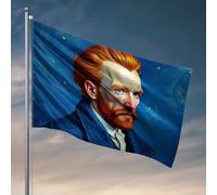 Bandiere per dormitorio universitario un uomo con capelli rossi e barba su uno sfondo blu vorticoso. bandiera uomo grotta bar divertente bandiere (60 x 90 cm)