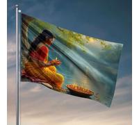 Bandiere per dormitorio universitario Una donna in abbigliamento tradizionale esegue un rituale da un lago sereno bandiera uomo grotta bar divertente bandiere (30 x 45 cm)