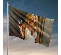 Bandiere per dormitorio universitario una donna in abito bianco che tiene un bicchiere di vino rosso. Bandiera ornamenti da cortile all'aperto roba fresca per la tua stanza (152 x 244 cm)