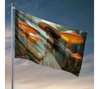 Bandiere per dormitorio universitario Una donna in un abito bianco si trova tra funghi luminosi in una foresta mistica. Bandiera uomo grotta bar bandiere divertenti (30 x 45 cm)