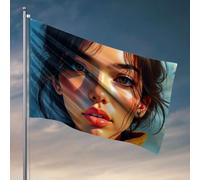 Bandiere per dormitorio universitario una persona con capelli lunghi e scuri che indossa una giacca arancione. Bandiera uomo grotta bar bandiere divertenti (152 x 244 cm)