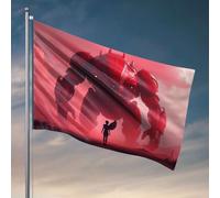 Bandiere per dormitorio universitario Una persona con le ali sta davanti a un robot rosso gigante. Bandiera uomo grotta bar divertente bandiere (120 x 180 cm)