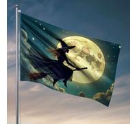 Bandiere per dormitorio universitario Una strega che vola su un manico di scopa sotto una luna piena. Bandiera uomo grotta bar bandiere divertenti (152 x 244 cm)
