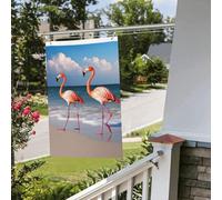 Bandiere per esterni divertenti bandiere rosa fenicottero camminando sulla spiaggia bandiera da giardino stampa su entrambi i lati bandiera da cortile banner da giardino di benvenuto per casa prato