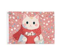 Bandiere per gatti per esterni, con simpatica tazza di marshmallow, bandiere invernali con corda striscione resistente allo sbiadimento, decorazione per esterni, portico, balcone, terrazza, patio, 0,6
