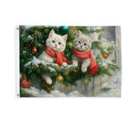 Bandiere per gattini per esterni, sciarpe natalizie per albero di Natale, bandiere decorative verdi, resistenti allo sbiadimento, decorazione per esterni, veranda, balcone, terrazza, patio, 0,9 x 1,5