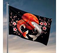 Bandiere per i ragazzi due pesci koi uno di fronte all'altro con fiori di ciliegio, decorazione per camera da letto, per uomini, roba fresca per la tua stanza (30 x 45 cm)