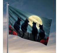 Bandiere per i ragazzi Quattro gatti neri seduti su una recinzione, guardando una luna piena. Bandiera uomo grotta bandiere roba per la tua stanza (30 x 45 cm)