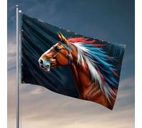 Bandiere per i ragazzi Un cavallo con criniera rossa, bianca e blu. Bandiera uomo grotta bandiere roba per la tua stanza (60 x 90 cm)