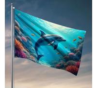 Bandiere per i ragazzi Un delfino nuota con grazia tra scogliere coralline colorate. Bandiera decorazione per camera da letto per gli uomini roba fresca per la tua stanza (152 x 244 cm)