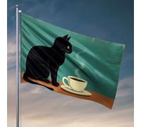 Bandiere per i ragazzi Un gatto nero seduto accanto a una tazza di caffè fumante. Bandiera uomo grotta bandiere roba per la tua stanza (30 x 45 cm)