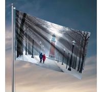 Bandiere per i ragazzi Una coppia cammina lungo un sentiero innevato verso un monumento. Bandiera uomo grotta bandiere roba per la tua stanza (120 x 180 cm)