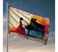 Bandiere per i ragazzi Una donna in un vestito rosso suona il pianoforte con le parole "Lose Your Mind Bandiera uomo grotta bandiere roba per la tua stanza (60 x 90 cm)