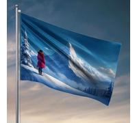 Bandiere per i ragazzi Una persona in un cappotto rosso sta in piedi su una collina innevata, guardando una maestosa catena montuosa bandiera bandiera decorazione per camera da letto da uomo roba