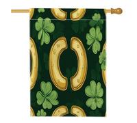 Bandiere per la casa a ferro di cavallo per il giorno di San Patrizio, 71 x 101 cm, double face, per esterni, senza cuciture, divertente trifoglio, bandiera verticale standard per casa, quadrifoglio